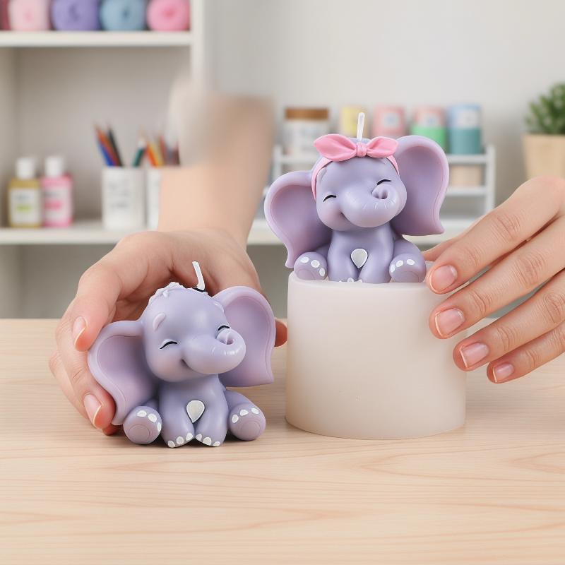 Natural Making Soap - Cute 3D Elephant Silicone Candle Mold