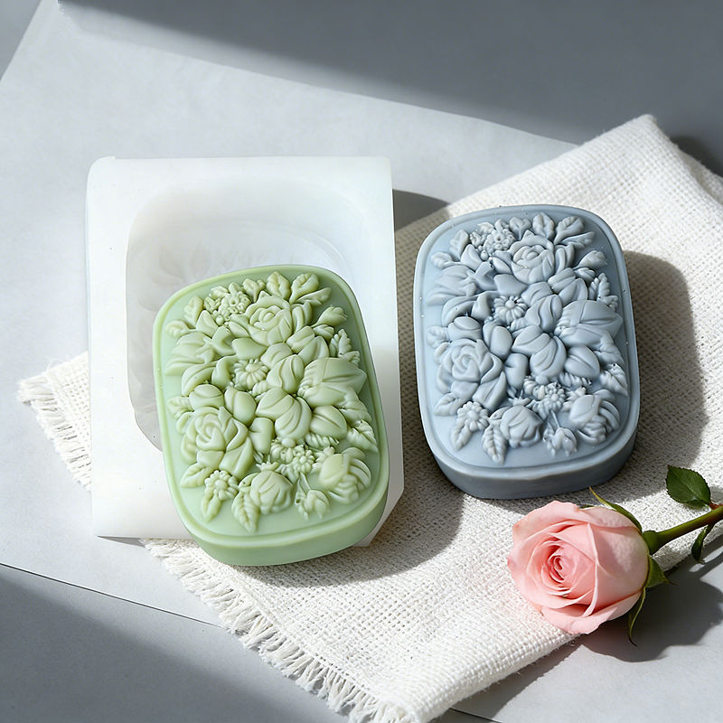 Soap Making Gifts - Square Floral Silicone Soap Mold with