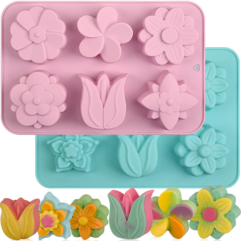 Soap Making Websites - Silicone Flower Cake Molds 6-Cavity different